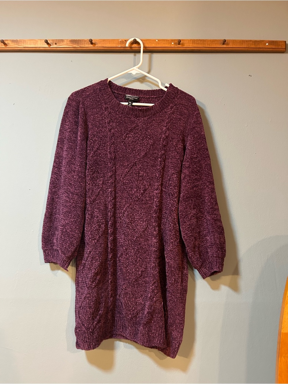 Allison Brittney Petite Cable Knit Sweater in Deep Plum